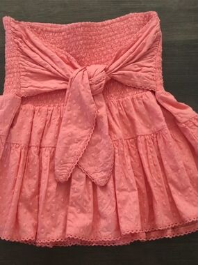 Allison New York Chase Coral Mini Skirt with Smocked Waist and Tie